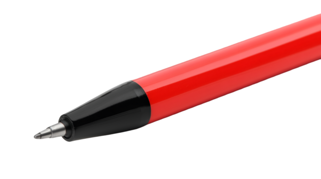 Close up of a red and black ballpoint pen against a for writing purposes