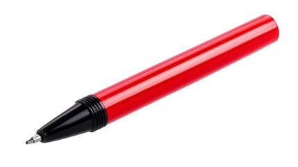 Close up of a red ballpoint pen with a black tip in studio shot
