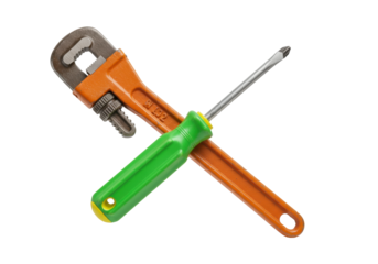 Isolated Still Life with Monkey Wrench and Screwdriver for Repair and Construction Work Tools