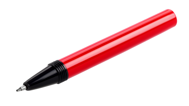 Close up of a red ballpoint pen with a black tip in studio shot