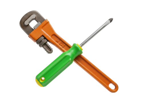 Isolated Still Life with Monkey Wrench and Screwdriver for Repair and Construction Work Tools