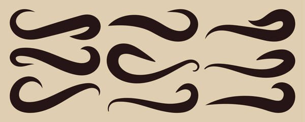 Swooshes text tails, swash underline. Texting tail for lettering or old varsity sport logo vector for apps or web retro style. Hand drawn swirl swoosh underline.