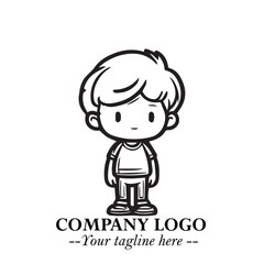 Black and White Chibi Boy Illustration with Jacket and Boots in Bold Thick Line Art Minimal Style
