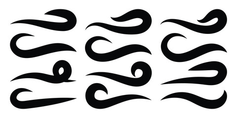 Swooshes text tails, swash underline. Texting tail for lettering or old varsity sport logo vector for apps or web retro style. Hand drawn swirl swoosh underline.