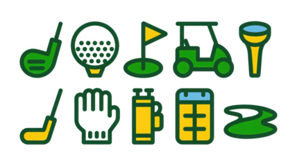 Set of 10 Minimalist Vector Golf Icons isolated