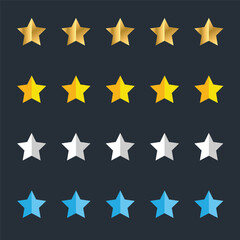 Fototapeta premium Five golden stars rating showing best quality set collection. Five stars. gold 5 yellow star isolated on black background. high rank, rate