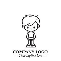 Black and White Chibi Boy Illustration with Jacket and Boots in Bold Thick Line Art Minimal Style
