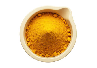 Isolated turmeric powder in a bowl, Indian spice for cooking, traditional medicine, food