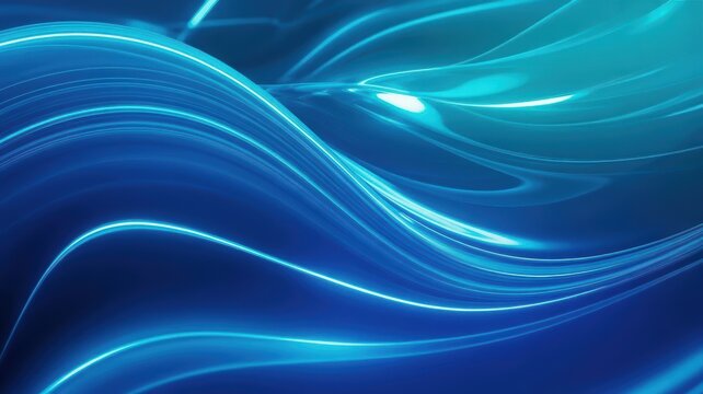Blue Cyan Abstract Background with Dynamic Waves and Flashes