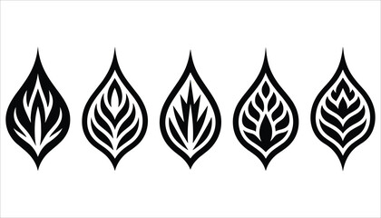 Five black abstract leaf shapes with curved lines on a white background vector