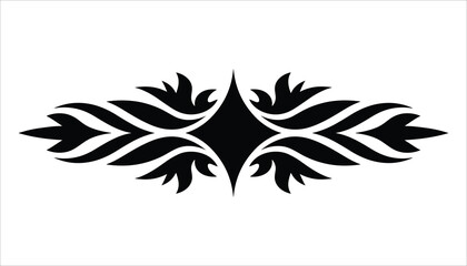 Black ornamental flourish with symmetrical leaf-like shapes and central diamond white decorative
