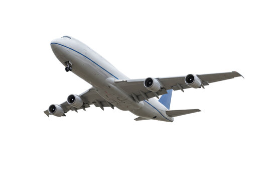 Isolated cargo jet on final approach to landing in the sky ready to touch down soon