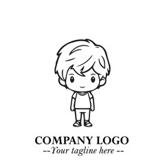 Black and White Chibi Boy Illustration with Jacket and Boots in Bold Thick Line Art Minimal Style
