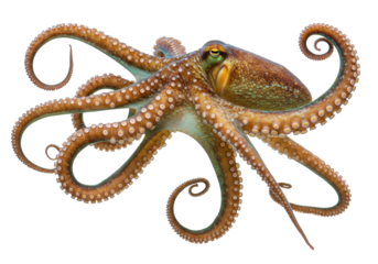 Isolated Octopus, a Brown Tentacled Sea Creature with Suckers, Isolated from Background