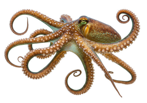 Isolated Octopus, a Brown Tentacled Sea Creature with Suckers, Isolated from Background