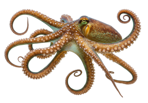 Isolated Octopus, a Brown Tentacled Sea Creature with Suckers, Isolated from Background