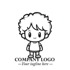 Black and White Chibi Boy Illustration with Jacket and Boots in Bold Thick Line Art Minimal Style
