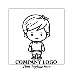 Black and White Chibi Boy Illustration with Jacket and Boots in Bold Thick Line Art Minimal Style
