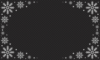 Fototapeta premium Snowflakes seamless border. Snowflakes seamless pattern. Snow border frame. Template for winter design. Vector illustration