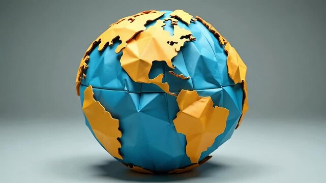 Dynamic low poly Earth globe animation for global business concepts and environmental awareness campaigns, featuring vibrant colors and modern design elements