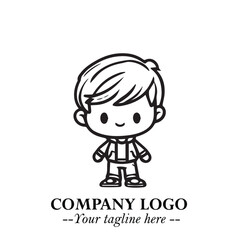 Black and White Chibi Boy Illustration with Jacket and Boots in Bold Thick Line Art Minimal Style
