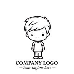 Black and White Chibi Boy Illustration with Jacket and Boots in Bold Thick Line Art Minimal Style
