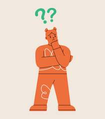 Girl think and wonder. Colorful vector illustration