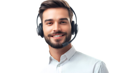 Smiling customer service representative with headset ready to assist with your inquiries