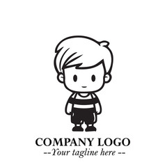 Black and White Chibi Boy Illustration with Jacket and Boots in Bold Thick Line Art Minimal Style
