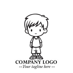 Black and White Chibi Boy Illustration with Jacket and Boots in Bold Thick Line Art Minimal Style
