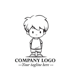 Black and White Chibi Boy Illustration with Jacket and Boots in Bold Thick Line Art Minimal Style
