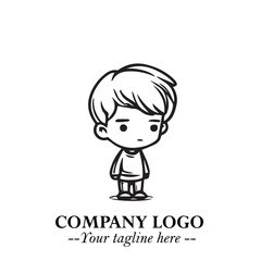 Black and White Chibi Boy Illustration with Jacket and Boots in Bold Thick Line Art Minimal Style
