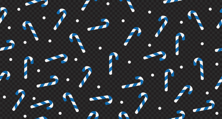 Candy cane seamless pattern. Blue and white striped candy canes pattern. Season greetings wallpaper. New year background