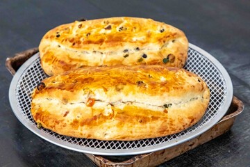 Traditional German stollen, a sweet Christmas bread.