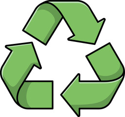 A vibrant green recycling symbol with three chasing arrows, representing environmental sustainability and waste reduction efforts.