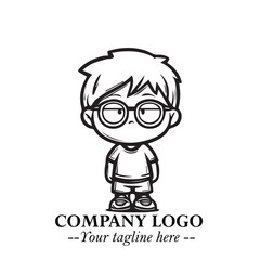 Black and White Chibi Boy Illustration with Jacket and Boots in Bold Thick Line Art Minimal Style
