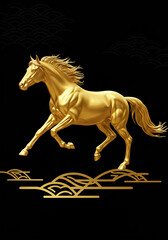 金の馬イラスト・高級感ある干支午年デザイン素材