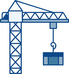 Blue construction crane lifting beam icon building industry
