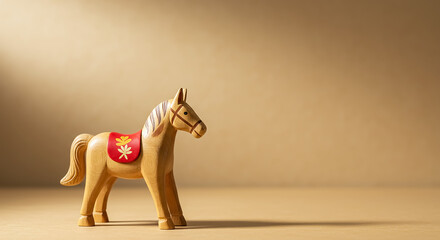 木彫りの馬飾り・シンプルな干支午年の年賀素材