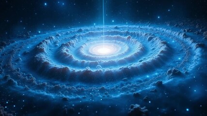 Dynamic cosmic event featuring swirling galaxy with vibrant blue nebula and bright core, perfect for science, space exploration, or astronomy projects