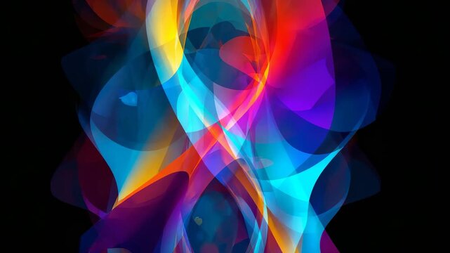 Starting animation with ribbon shapes weaving and undulating in black void, creating flowing energy