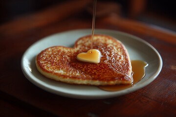 Single Heart Pancake with Melting Butter and Syrup Drizzle