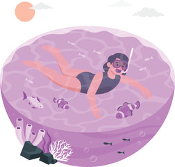 Person snorkeling with clownfish and coral reef underwater swimming