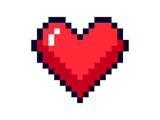 Isolated 8 bits pixel art love red heart flat icon