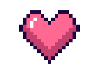 Isolated 8 bits pixel art love pink heart icon,