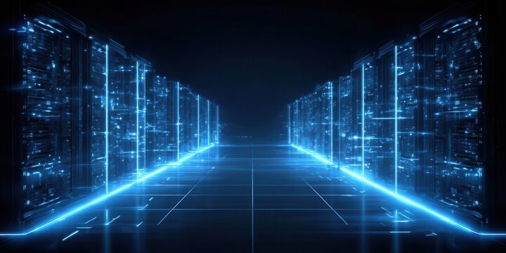 Digital waves of light flow through server corridors representing optimization recovery and monitoring blending seamlessly to resolve any database problem and strengthen connectivity