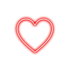 Neon red heart outline with glow on transparent background