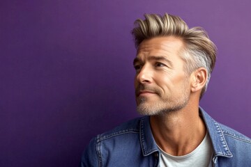 Obraz premium A relaxed man looking serene in his portrait. Chic men's quiff h
