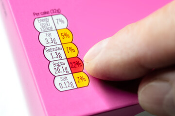 Nutritional food label traffic light labelling system with high sugar
