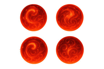 Red glowing energy orbs with fiery plasma swirls, creating magical fireballs and a power effect